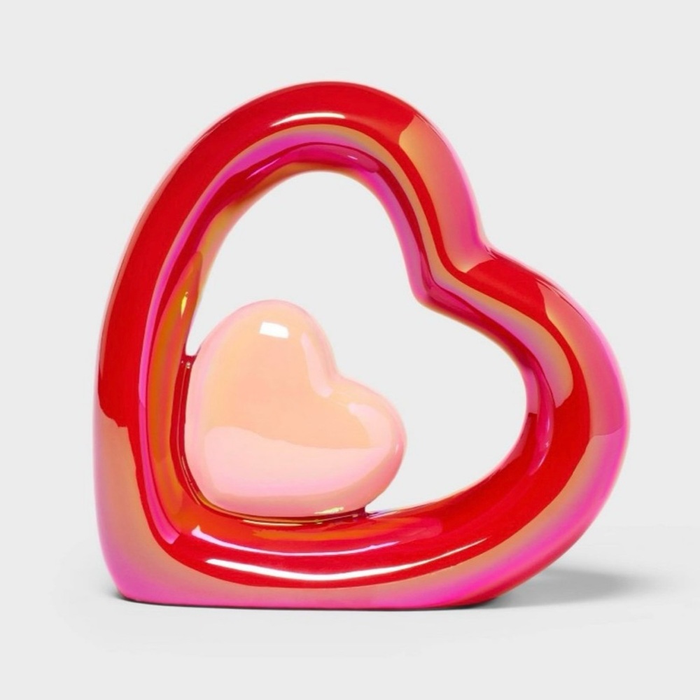 Valentine’s Day 2026 Resin Iridescent Red and Pink Heart within a Heart
